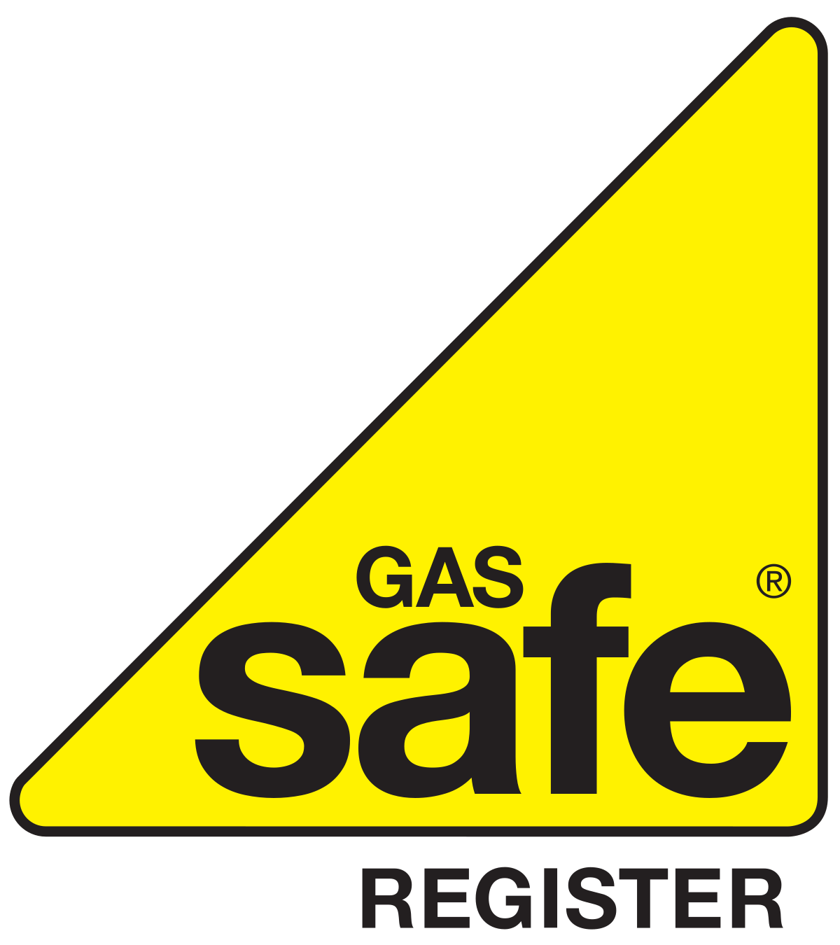a yellow triangle with black text